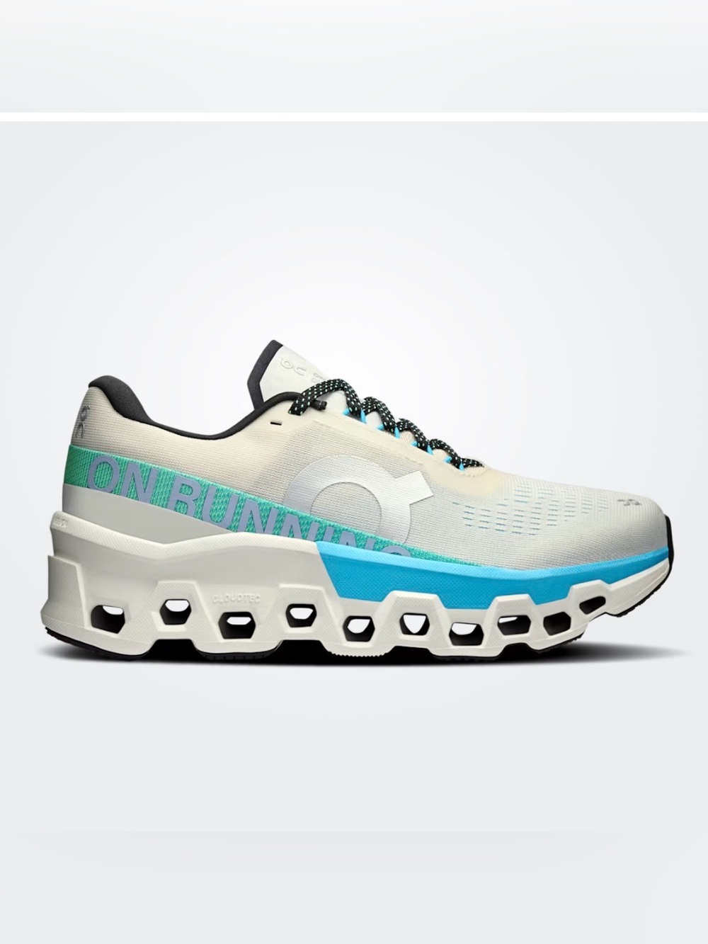 On Running Cloudmonster 2 Athletic Shoe - Cream with Teal Accents Size 8